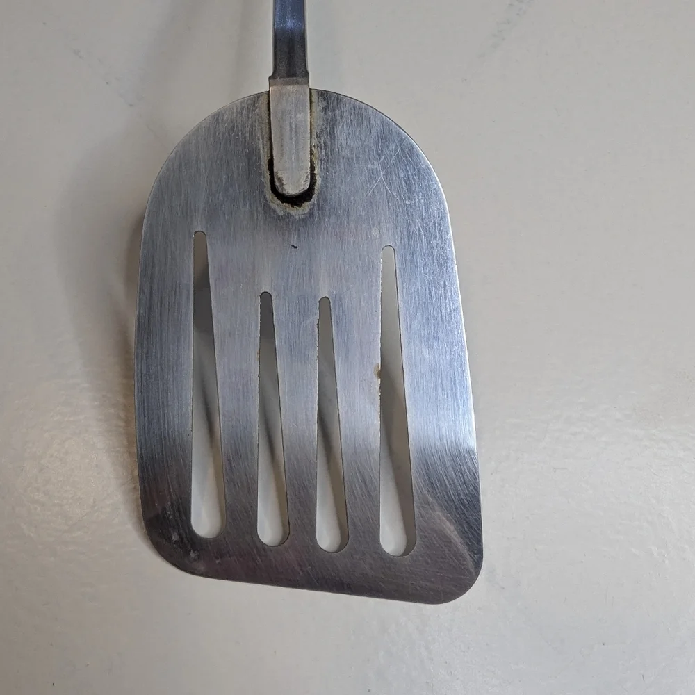 Foley Vintage Slotted Spatula Chrome Plated Angled Black Handle USA 13” Flipper